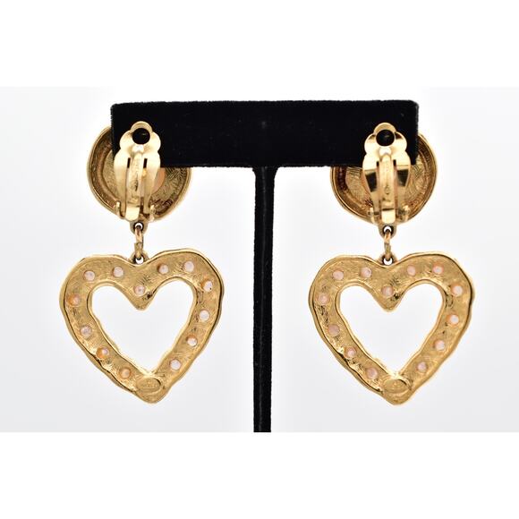 Givenchy Vintage Heart Clip On Earrings Pearl Gold Chunky Signed 1980s BinAI - Picture 10 of 12